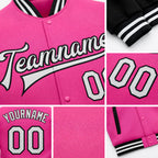 Custom Pink White-Black Bomber Full-Snap Varsity Letterman Two Tone Jacket detail