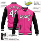 Custom Pink White-Black Bomber Full-Snap Varsity Letterman Two Tone Jacket photo 5