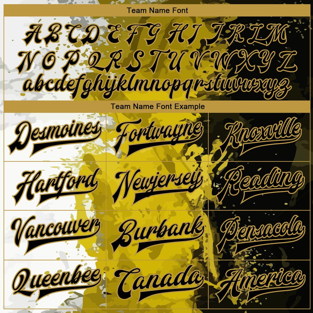 Custom Graffiti Pattern Black-Old Gold Grunge Art 3D Bomber Full-Snap Varsity Letterman Jacket photo 5
