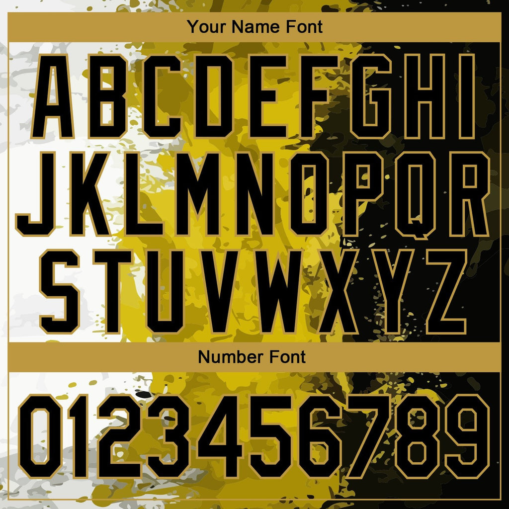 Custom Graffiti Pattern Black-Old Gold Grunge Art 3D Bomber Full-Snap Varsity Letterman Jacket photo 6