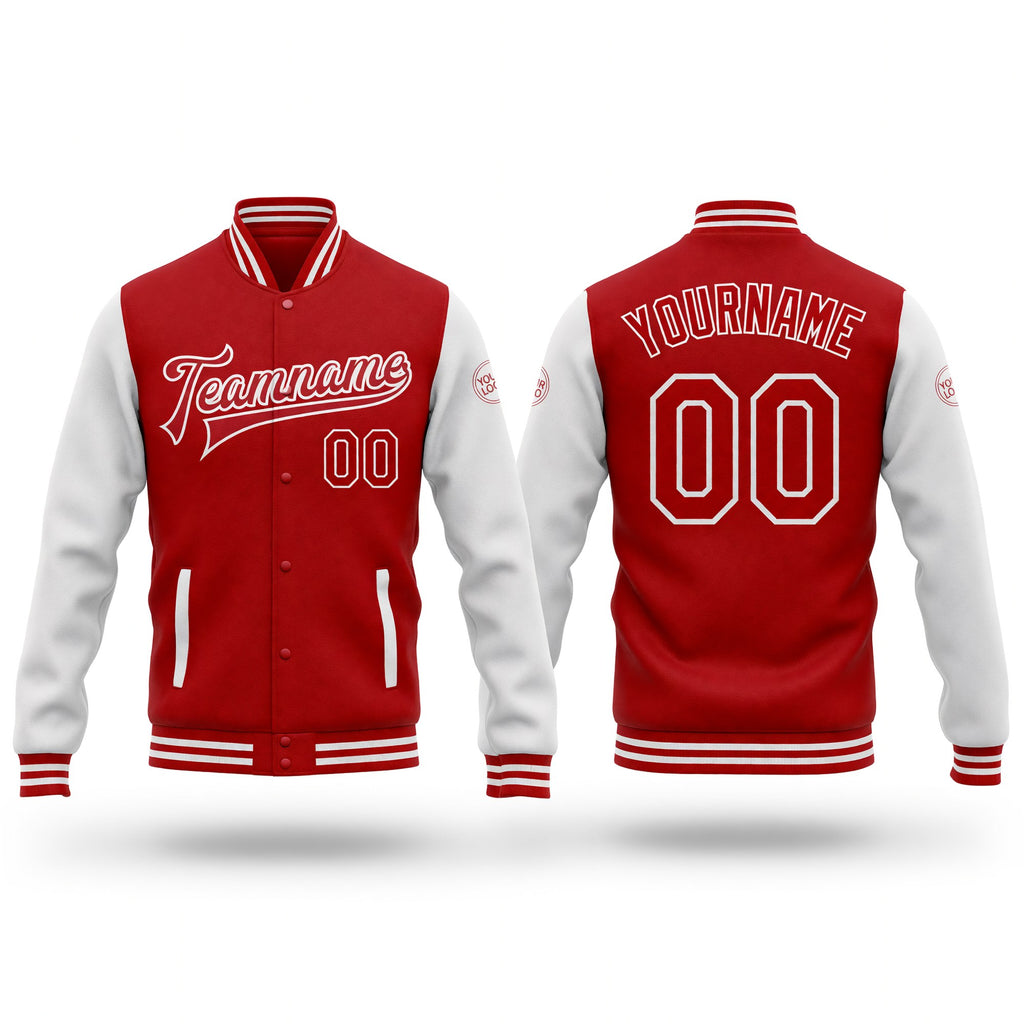 Custom Red White Bomber Full-Snap Varsity Letterman Two Tone Jacket