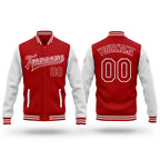 Custom Red White Bomber Full-Snap Varsity Letterman Two Tone Jacket