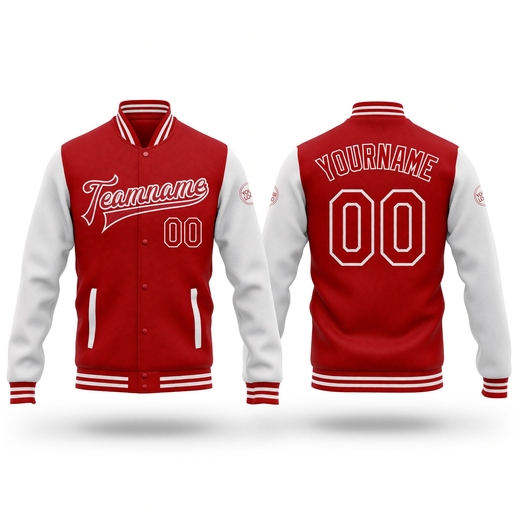 Custom Red White Bomber Full-Snap Varsity Letterman Two Tone Jacket