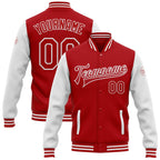 Custom Red White Bomber Full-Snap Varsity Letterman Two Tone Jacket photo 1
