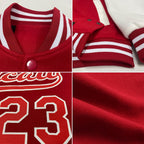 Custom Red White Bomber Full-Snap Varsity Letterman Two Tone Jacket photo 4