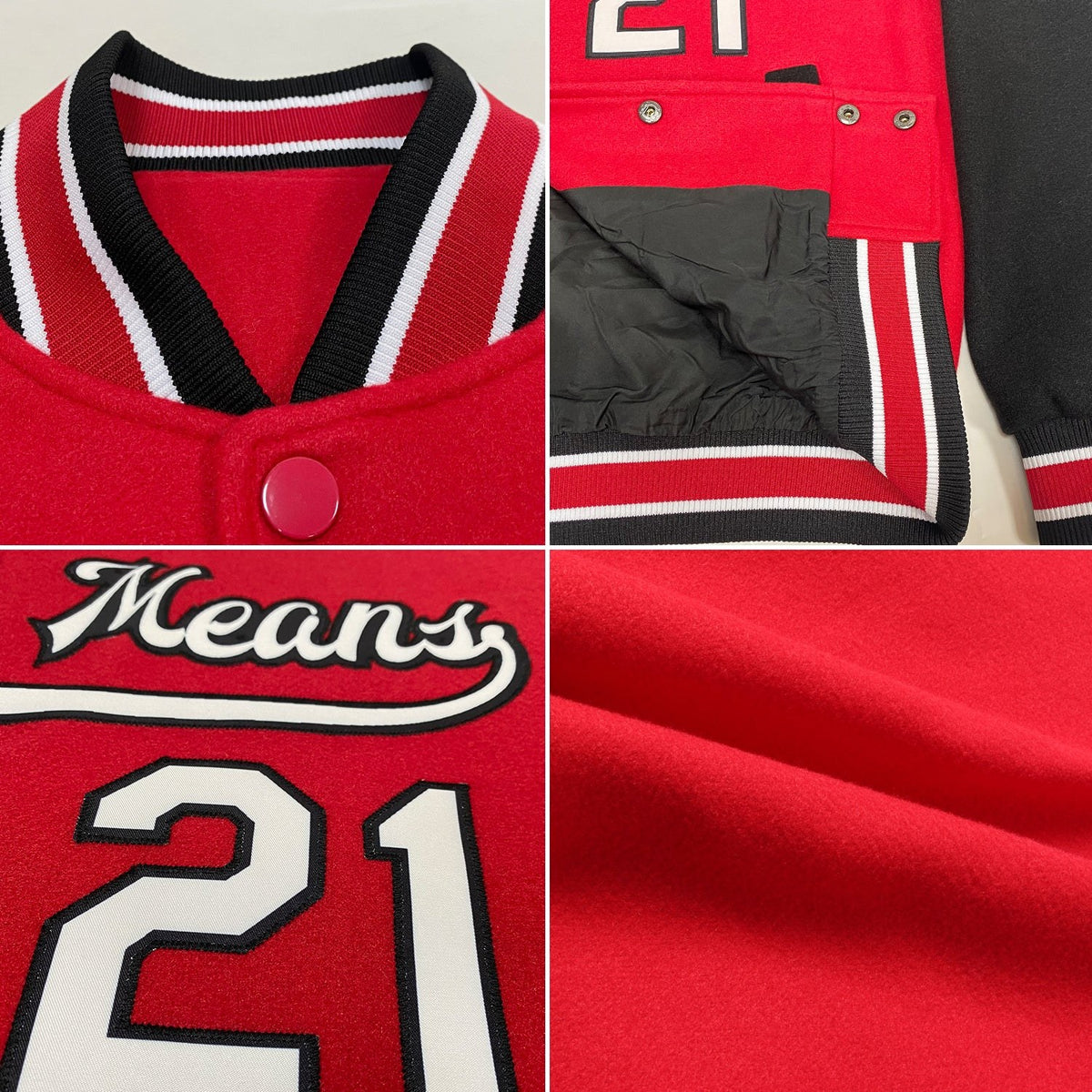 Custom Red White-Black Bomber Full-Snap Varsity Letterman Two Tone Jacket photo 4