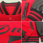 Custom Red Black Bomber Full-Snap Varsity Letterman Two Tone Jacket photo 4