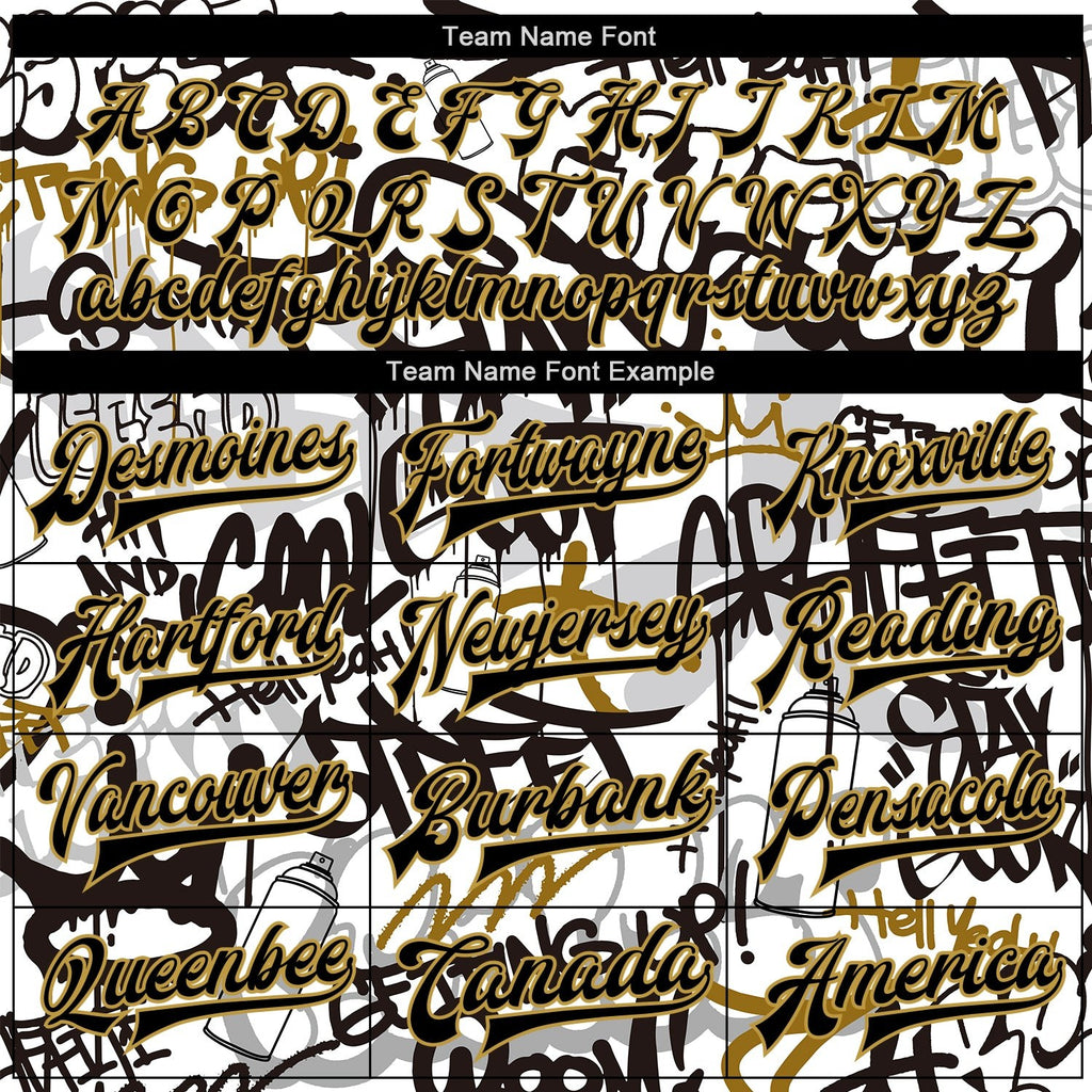 Custom Graffiti Pattern Black-Old Gold Grunge Urban Street Art 3D Bomber Full-Snap Varsity Letterman Jacket photo 5