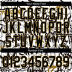 Custom Graffiti Pattern Black-Old Gold Grunge Urban Street Art 3D Bomber Full-Snap Varsity Letterman Jacket photo 6