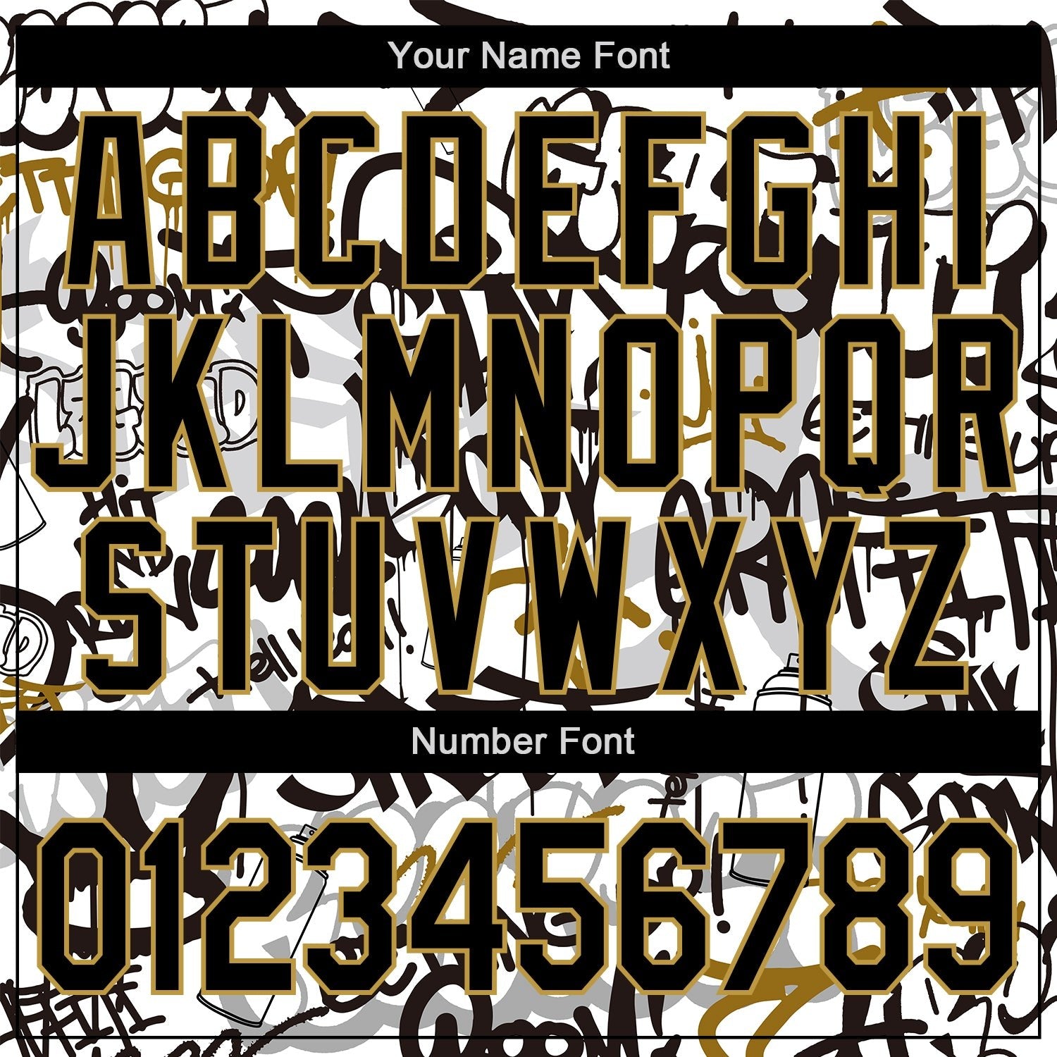 Custom Graffiti Pattern Black-Old Gold Grunge Urban Street Art 3D Bomber Full-Snap Varsity Letterman Jacket photo 6