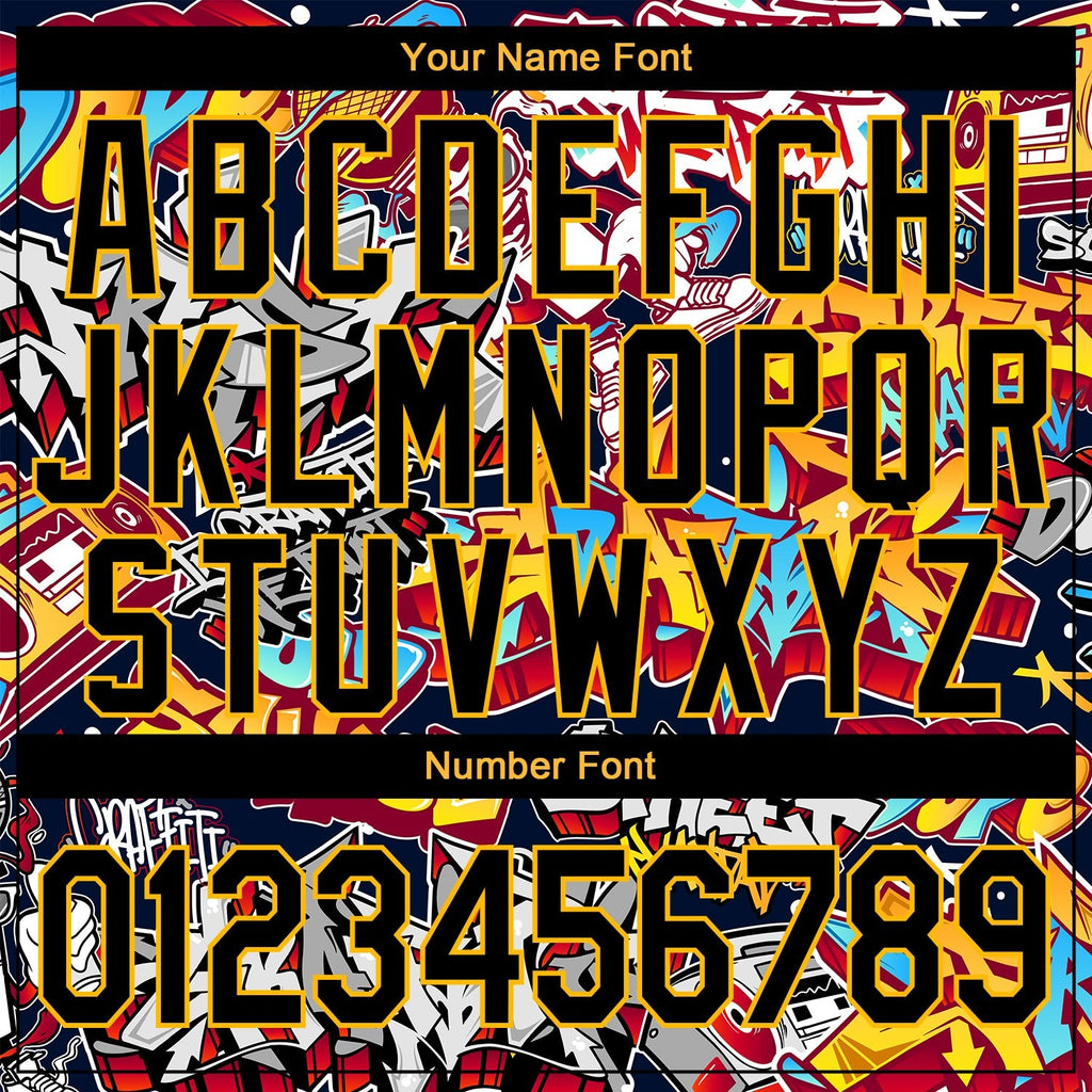Custom Graffiti Pattern Black-Gold Grunge Urban Street Art 3D Bomber Full-Snap Varsity Letterman Jacket photo 6