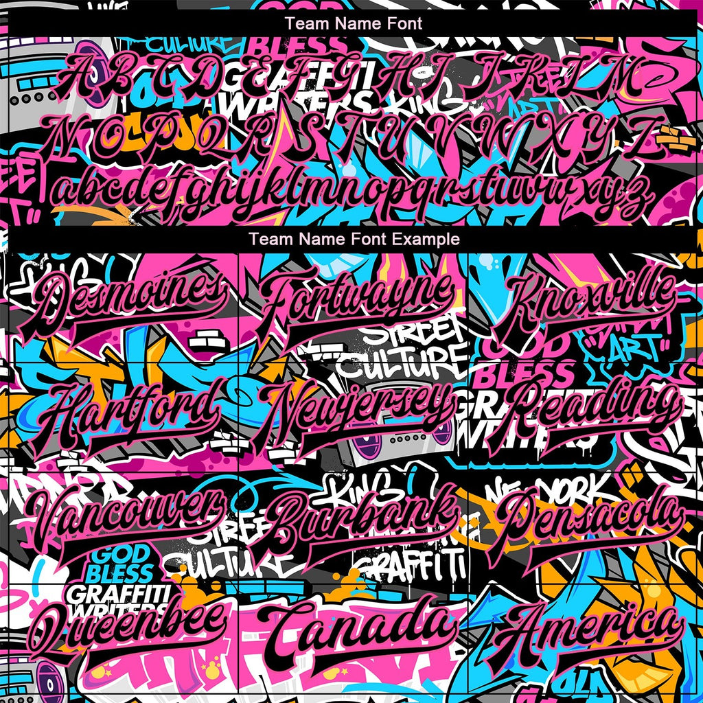 Custom Graffiti Pattern Black Pink Grunge Urban Street Art 3D Bomber Full-Snap Varsity Letterman Jacket photo 5