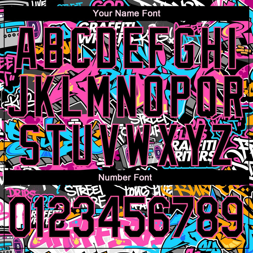 Custom Graffiti Pattern Black Pink Grunge Urban Street Art 3D Bomber Full-Snap Varsity Letterman Jacket photo 6
