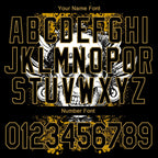 Custom Black Old Gold Skull With Wing 3D Bomber Full-Snap Varsity Letterman Jacket photo 6