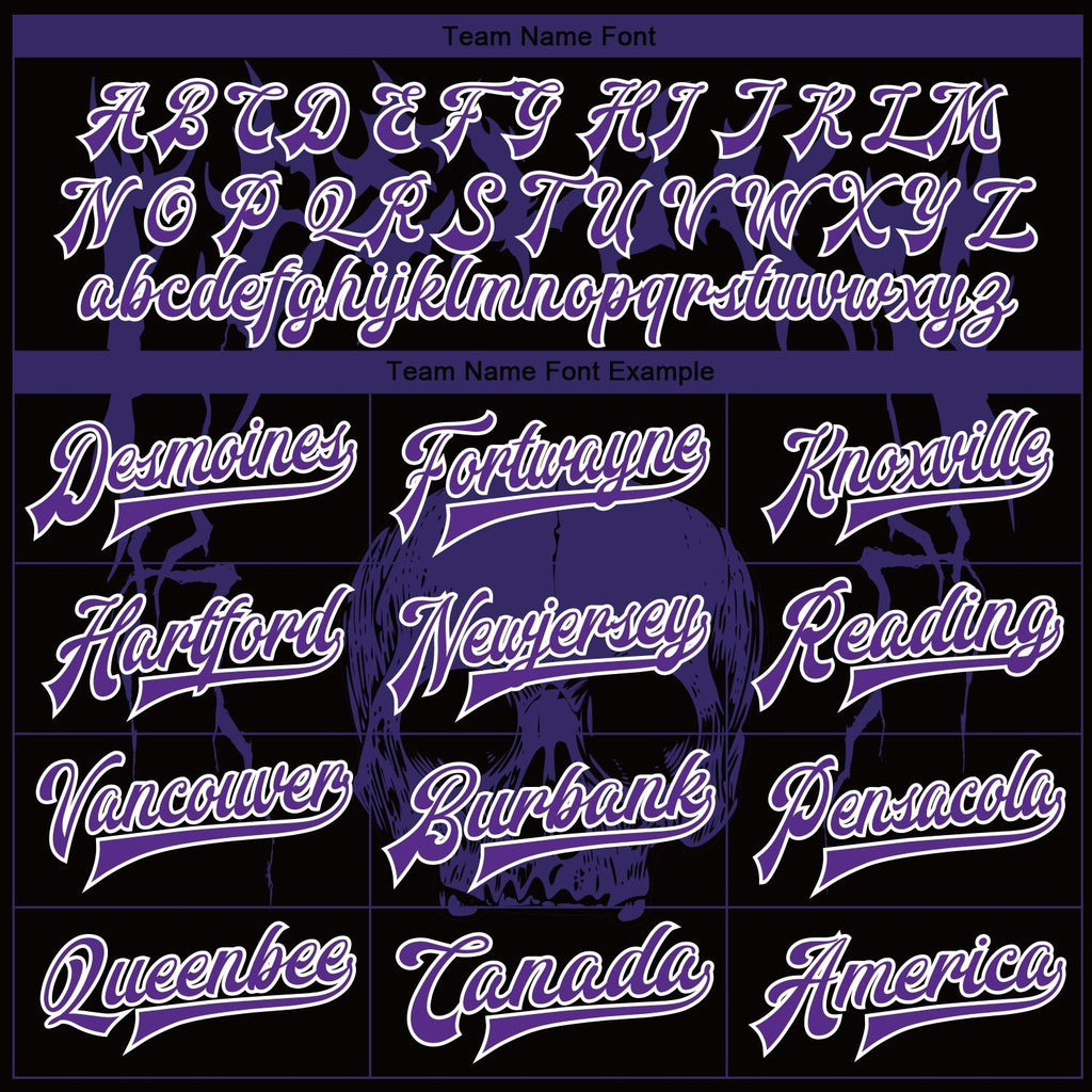 Custom Black Purple-White Skull Fashion 3D Bomber Full-Snap Varsity Letterman Jacket photo 5