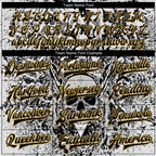 Custom Gray Black-Old Gold Skull With Feather 3D Bomber Full-Snap Varsity Letterman Two Tone Jacket photo 5