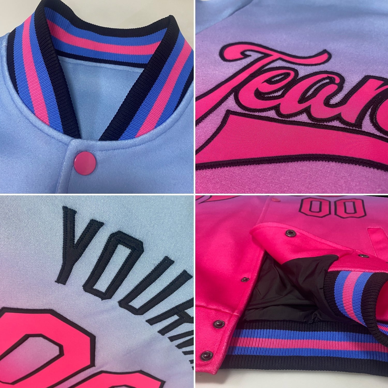 Custom City Cream Crimson-Black Bomber Full-Snap Varsity Letterman Fade Fashion Jacket photo 4