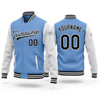 Custom Light Blue Black-White Bomber Full-Snap Varsity Letterman Two Tone Jacket