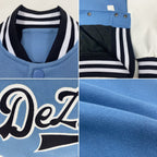 Custom Light Blue Black-White Bomber Full-Snap Varsity Letterman Two Tone Jacket photo 4