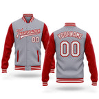 Custom Gray White-Red Bomber Full-Snap Varsity Letterman Two Tone Jacket