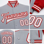 Custom Gray White-Red Bomber Full-Snap Varsity Letterman Two Tone Jacket detail