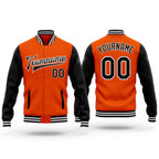 Custom Orange Black-White Bomber Full-Snap Varsity Letterman Two Tone Jacket