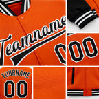 Custom Orange Black-White Bomber Full-Snap Varsity Letterman Two Tone Jacket detail