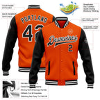 Custom Orange Black-White Bomber Full-Snap Varsity Letterman Two Tone Jacket photo 5