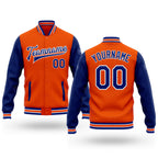Custom Orange Royal-White Bomber Full-Snap Varsity Letterman Two Tone Jacket