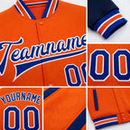 Custom Orange Royal-White Bomber Full-Snap Varsity Letterman Two Tone Jacket detail