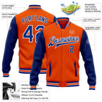 Custom Orange Royal-White Bomber Full-Snap Varsity Letterman Two Tone Jacket photo 5