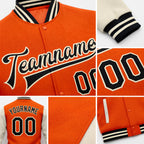 Custom Orange Black-Cream Bomber Full-Snap Varsity Letterman Two Tone Jacket detail