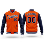 Custom Orange Navy-White Bomber Full-Snap Varsity Letterman Two Tone Jacket