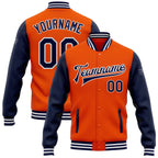 Custom Orange Navy-White Bomber Full-Snap Varsity Letterman Two Tone Jacket photo 1