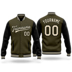 Custom Olive Cream-Black Bomber Full-Snap Varsity Letterman Two Tone Salute To Service Jacket
