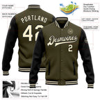 Custom Olive Cream-Black Bomber Full-Snap Varsity Letterman Two Tone Salute To Service Jacket photo 5