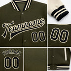 Custom Olive Black-Cream Bomber Full-Snap Varsity Letterman Two Tone Salute To Service Jacket detail