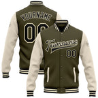 Custom Olive Black-Cream Bomber Full-Snap Varsity Letterman Two Tone Salute To Service Jacket photo 1
