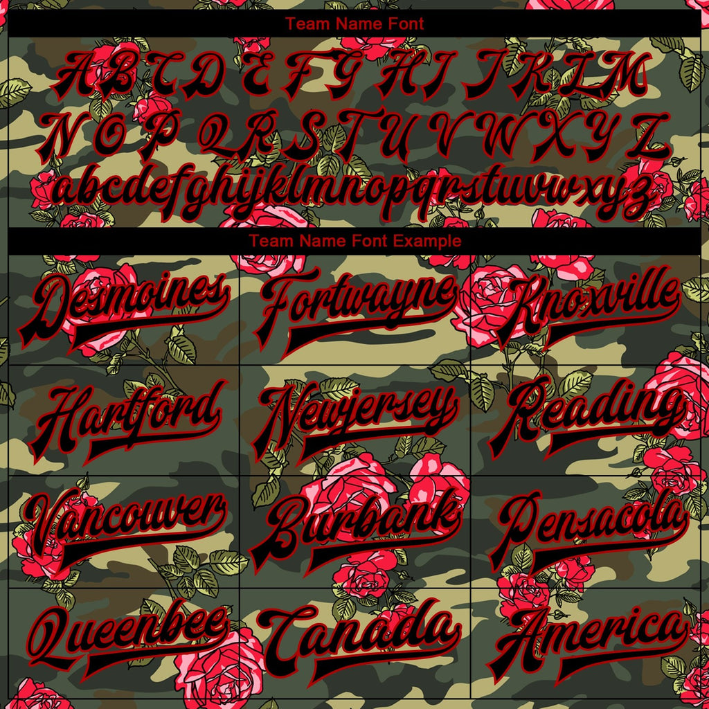 Custom Camo Black-Red Rose 3D Pattern Design Bomber Full-Snap Varsity Letterman Salute To Service Jacket photo 5