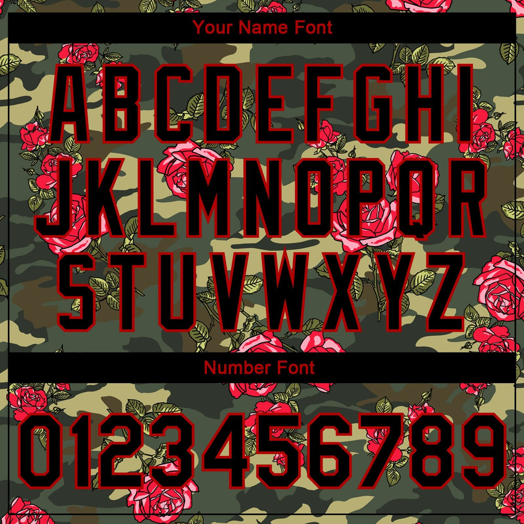 Custom Camo Black-Red Rose 3D Pattern Design Bomber Full-Snap Varsity Letterman Salute To Service Jacket photo 6