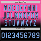 Custom Pink Light Blue-Black Bomber Full-Snap Varsity Letterman Fade Fashion Jacket photo 6