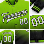 Custom Neon Green White-Black Bomber Full-Snap Varsity Letterman Fade Fashion Jacket detail