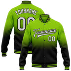 Custom Neon Green White-Black Bomber Full-Snap Varsity Letterman Fade Fashion Jacket photo 1