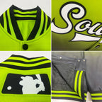 Custom Neon Green White-Black Bomber Full-Snap Varsity Letterman Fade Fashion Jacket photo 4