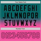 Custom Teal Pink-Black Bomber Full-Snap Varsity Letterman Fade Fashion Jacket photo 6