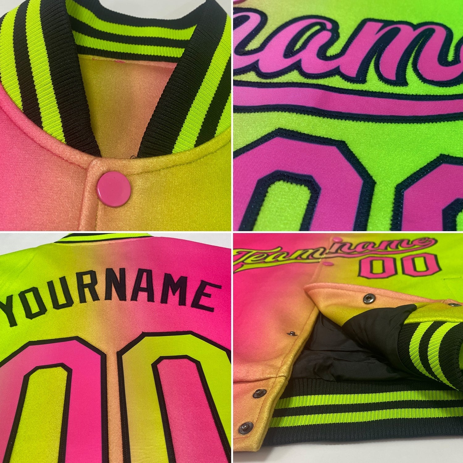 Custom Teal Neon Yellow-Black Bomber Full-Snap Varsity Letterman Gradient Fashion Jacket photo 4