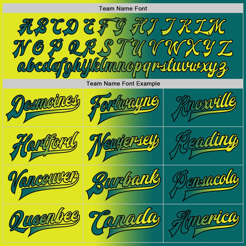 Custom Teal Neon Yellow-Black Bomber Full-Snap Varsity Letterman Gradient Fashion Jacket photo 5