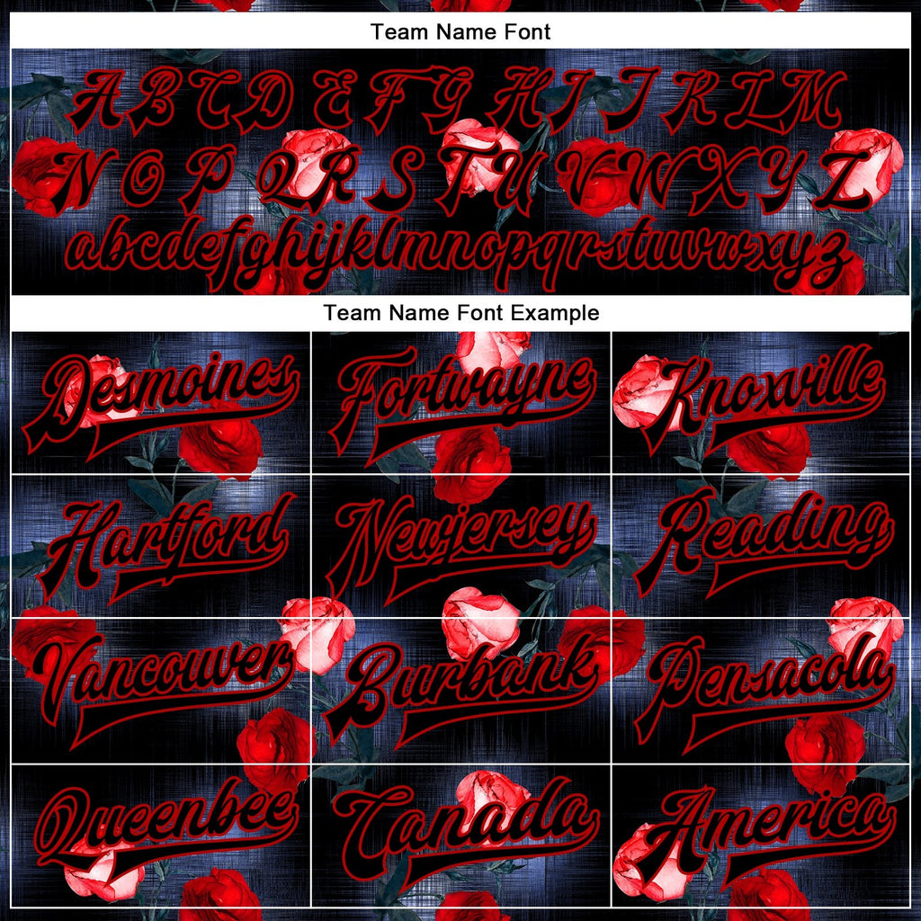 Custom Black Red Rose 3D Pattern Design Bomber Full-Snap Varsity Letterman Jacket photo 5