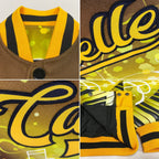 Custom Brown Gold-Black Piano Music Festival 3D Pattern Design Bomber Full-Snap Varsity Letterman Jacket photo 4