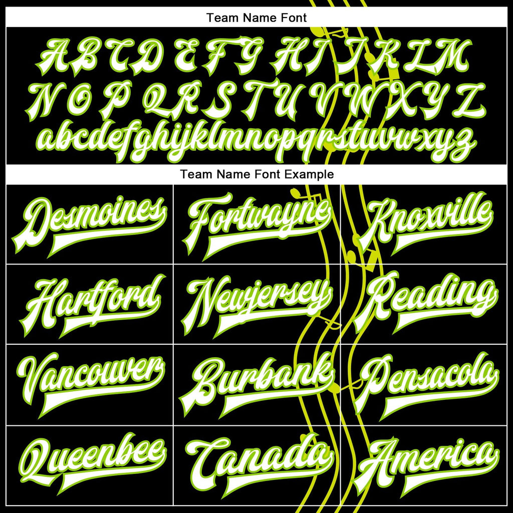 Custom Black White-Neon Green Music Festival 3D Pattern Design Bomber Full-Snap Varsity Letterman Jacket photo 5